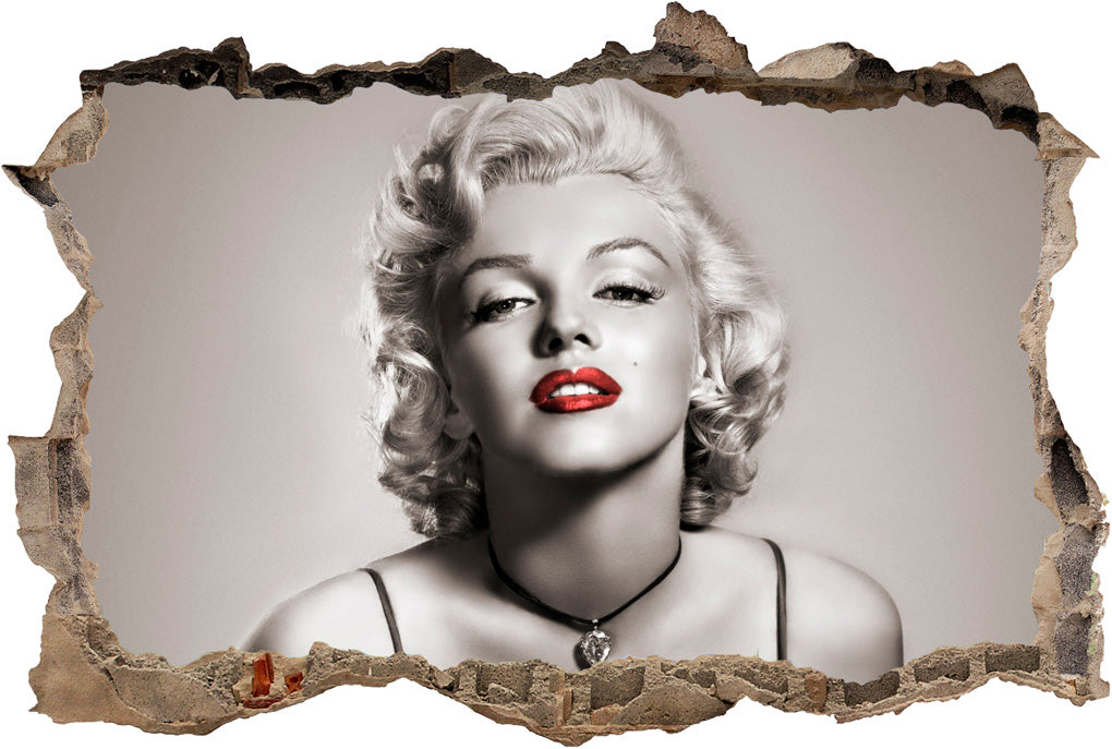 Marilyn Monroe Red Lips 3D Smashed Broken Decal Wall Sticker H176