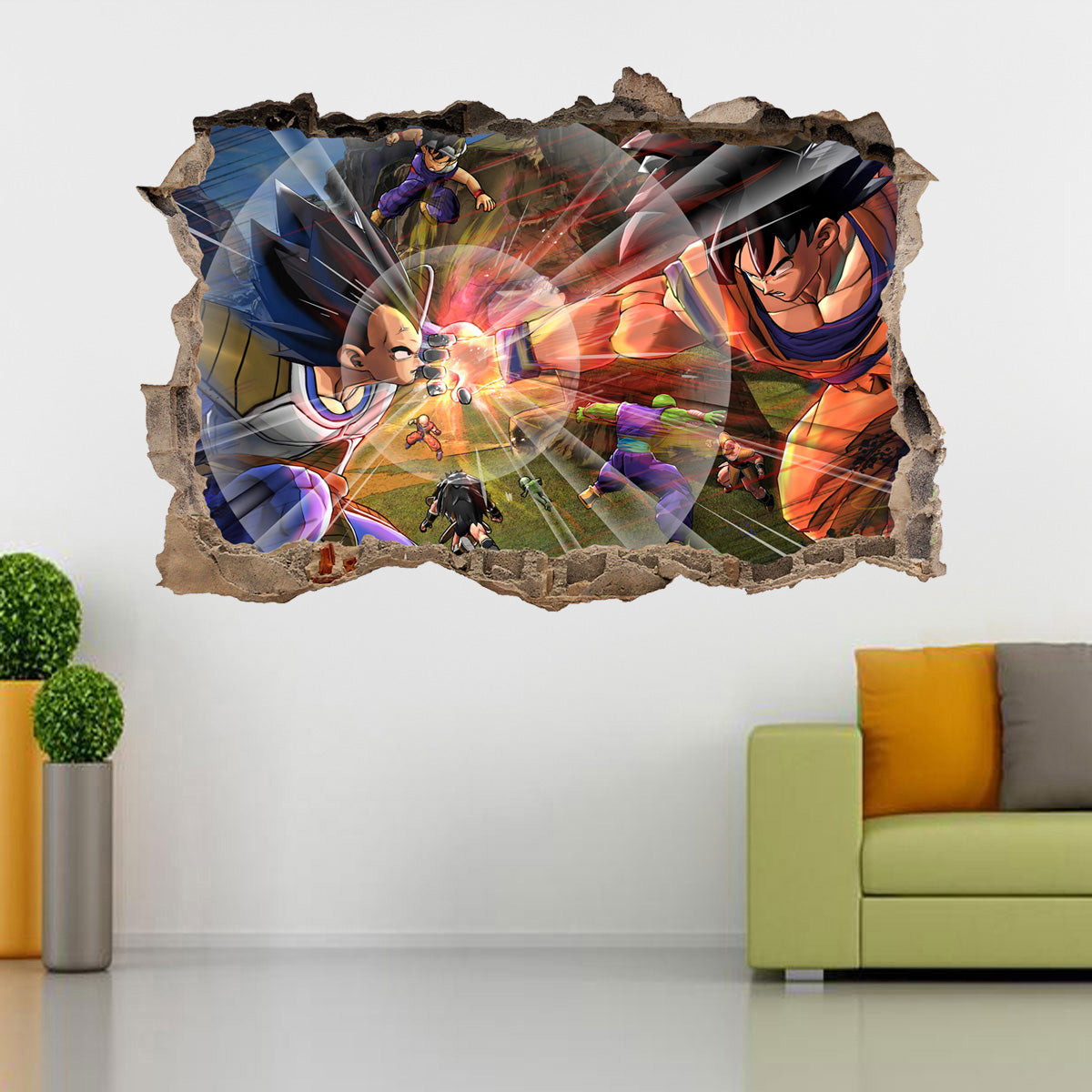 Dragon Ball Z Goku VS végéta 3D brisé cassé autocollant mural autocollant H188