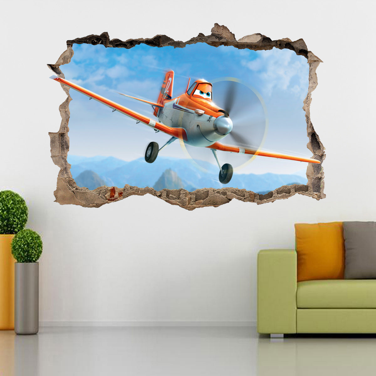 DUSTY Disney Planes 3D Smashed Broken Decal Wall Sticker H190