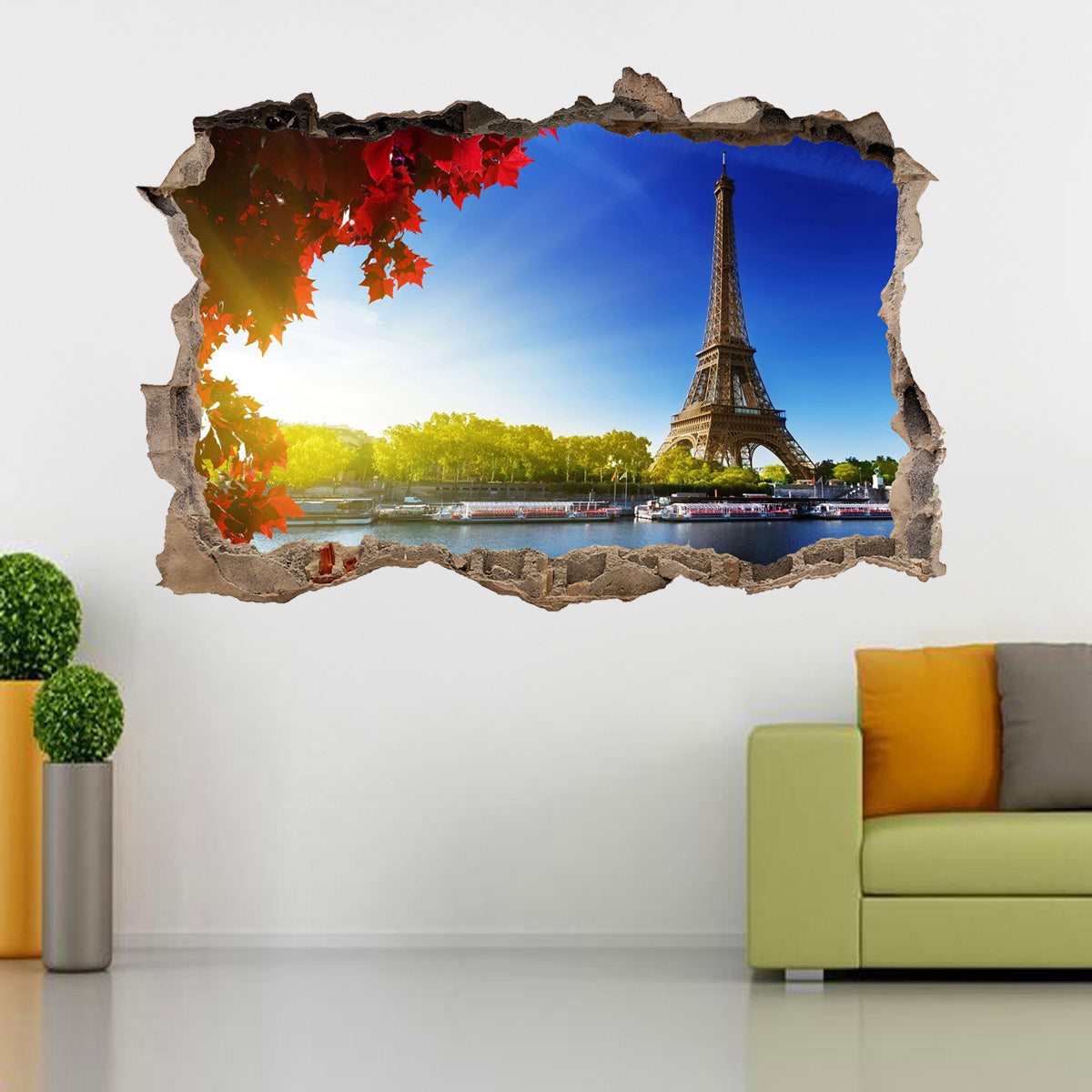 Eiffel Tower Paris 3D Smashed Broken Decal Wall Sticker H191