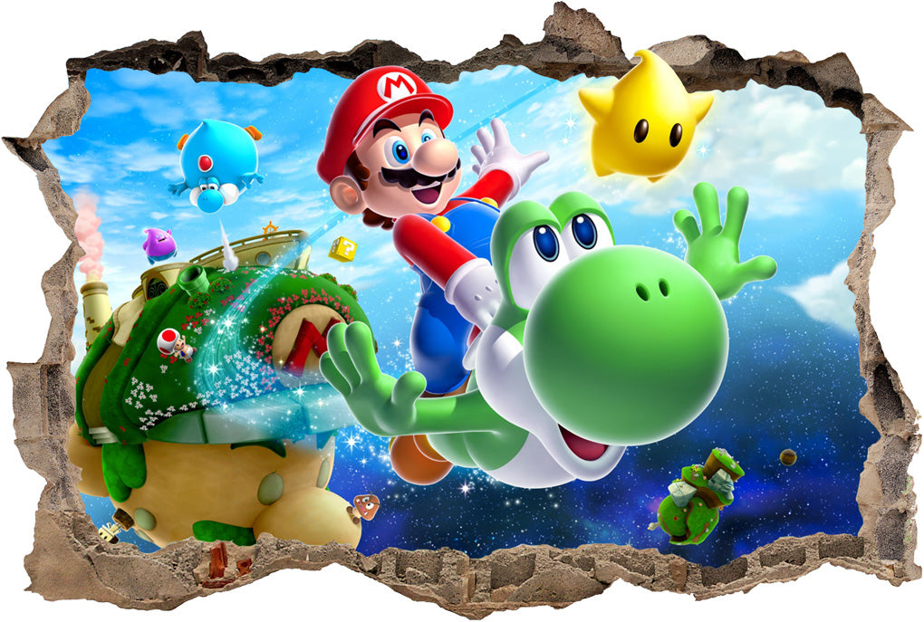 Super Mario Galaxy 3D brisé cassé autocollant mural autocollant H193