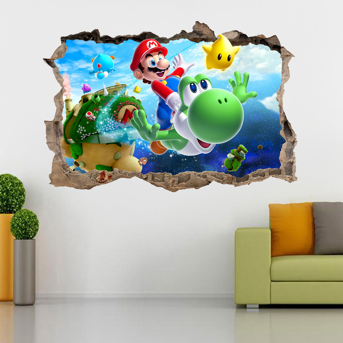 Super Mario Galaxy 3D brisé cassé autocollant mural autocollant H193