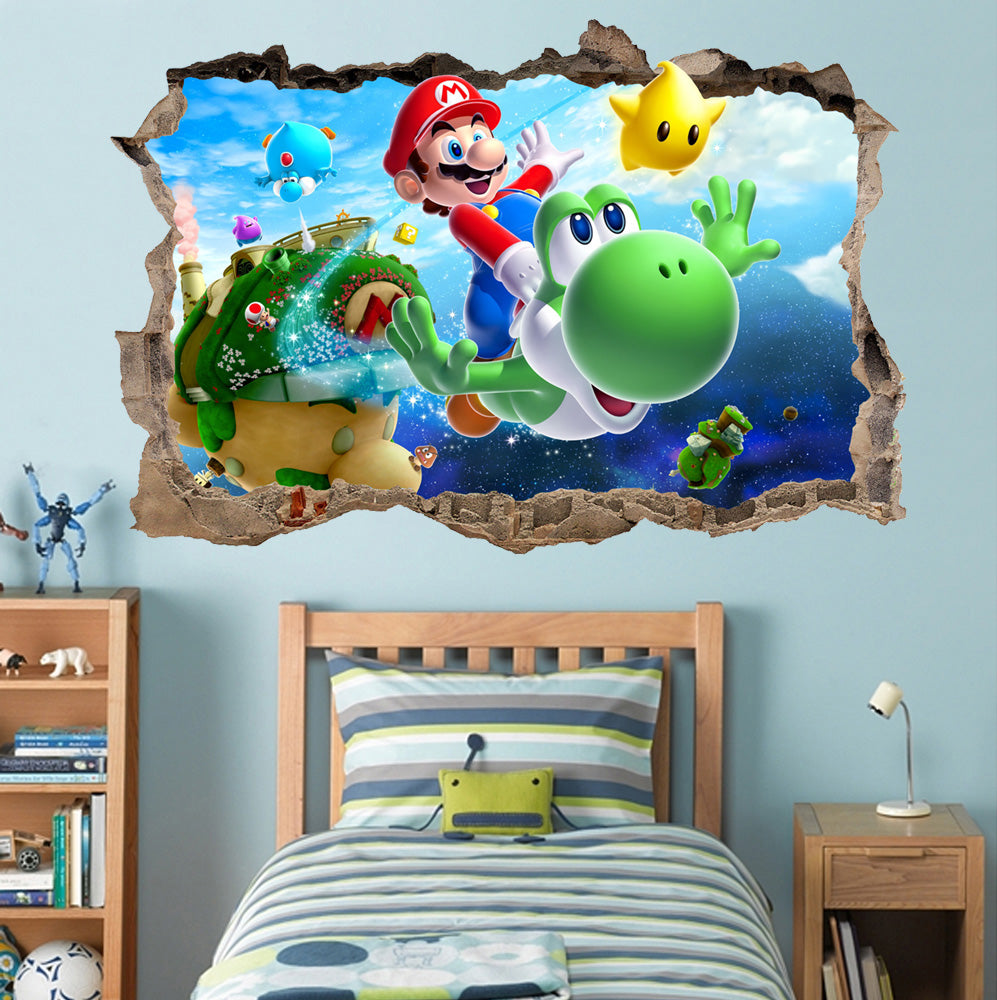 Super Mario Galaxy 3D brisé cassé autocollant mural autocollant H193