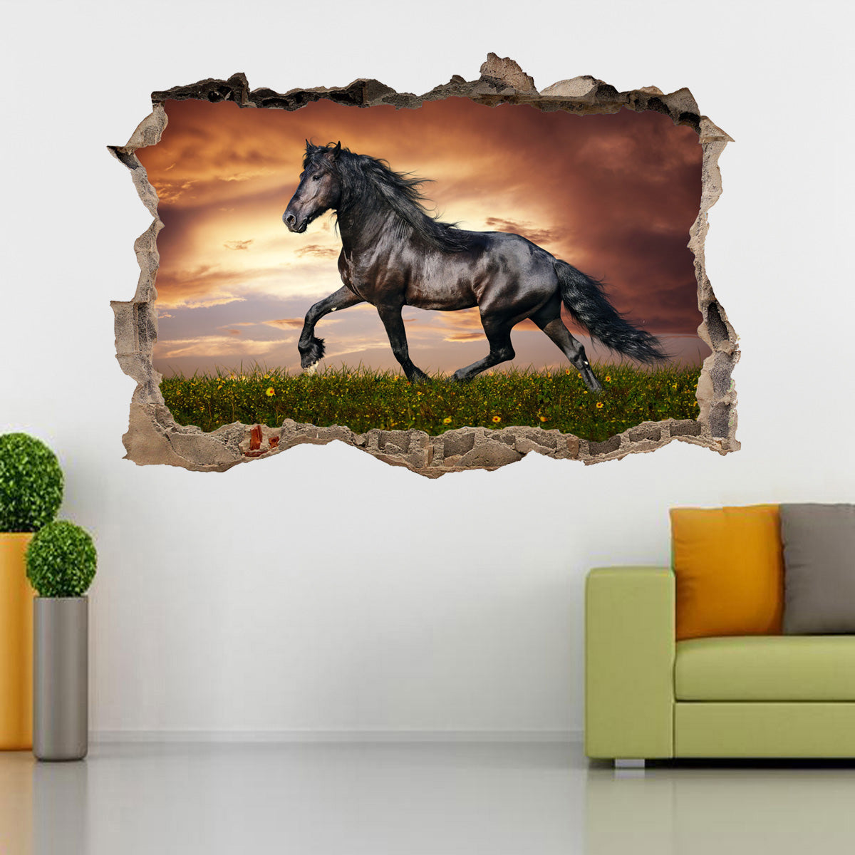 Noble Black Horse 3D Smashed Broken Decal Wall Sticker H199