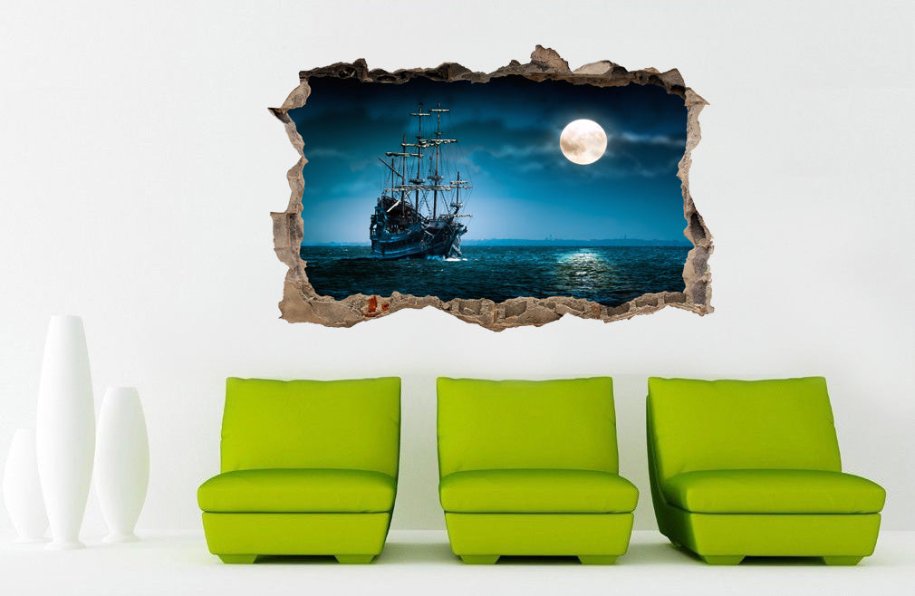 Pirate Ship 3D Smashed Broken Decal Wall Sticker