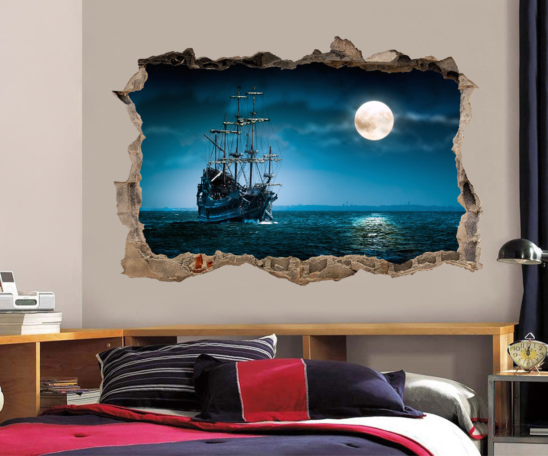 Pirate Ship 3D Smashed Broken Decal Wall Sticker