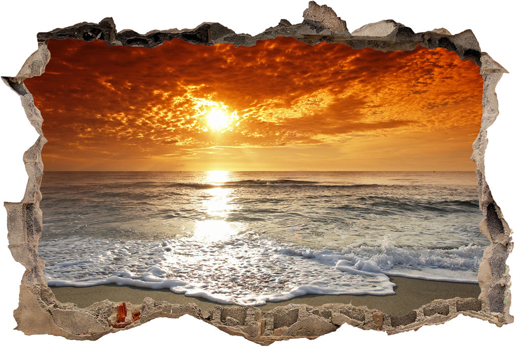SUNSET BEACH 3D Smashed Broken Decal Wall Sticker