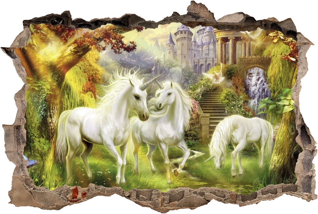 UNICORN GARDEN FANTASY 3D Smashed Broken Decal Wall Sticker
