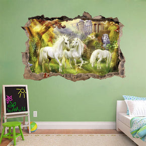 UNICORN GARDEN FANTASY 3D Smashed Broken Decal Wall Sticker