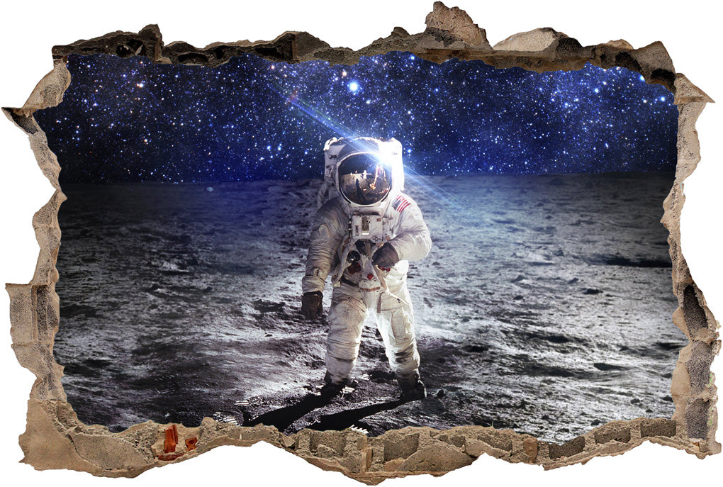 ASTRONAUT On Moon Space 3D Smashed Sticker mural autocollant cassé