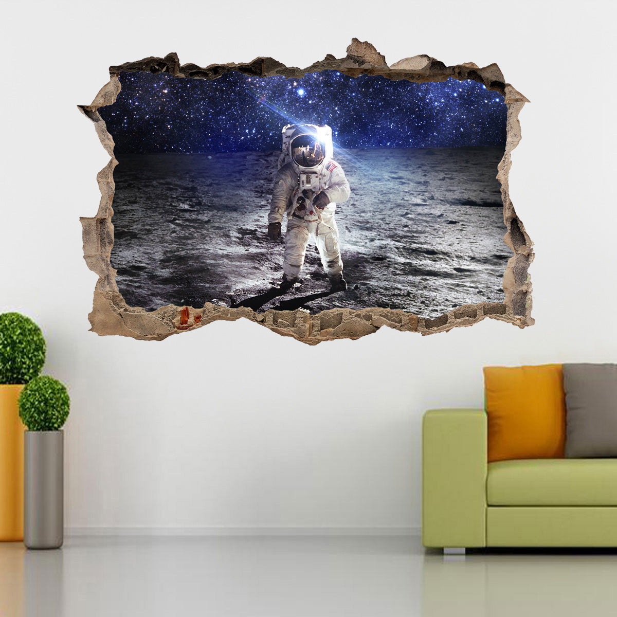ASTRONAUT On Moon Space 3D Smashed Sticker mural autocollant cassé