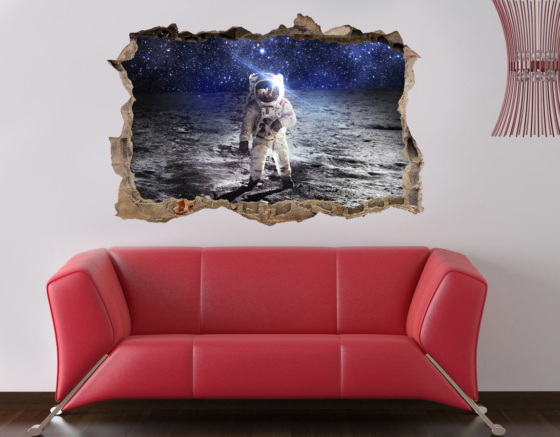 ASTRONAUT On Moon Space 3D Smashed Sticker mural autocollant cassé