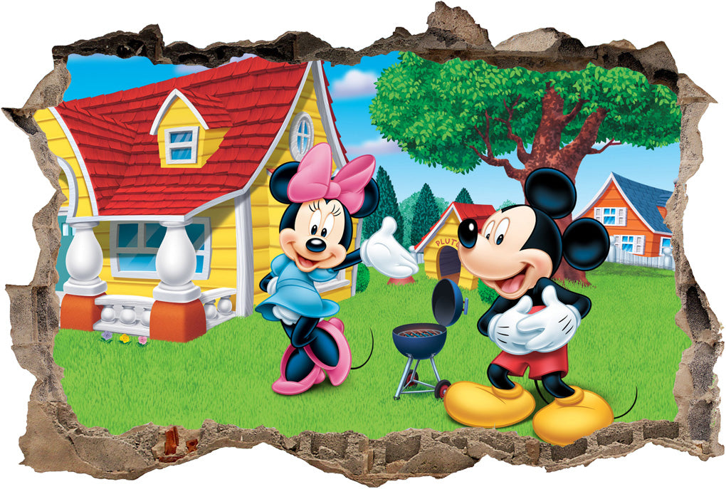 Mickey & Minnie Mouse 3D Brisé cassé Sticker Mural Autocollant H389