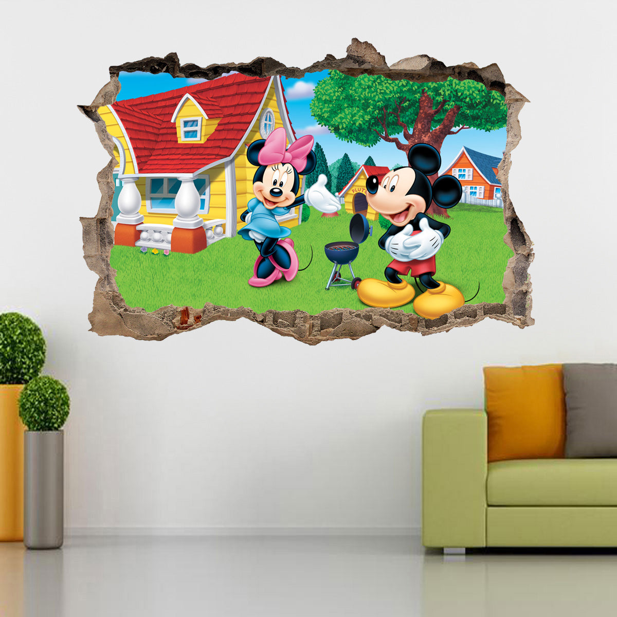 Mickey & Minnie Mouse 3D Brisé cassé Sticker Mural Autocollant H389