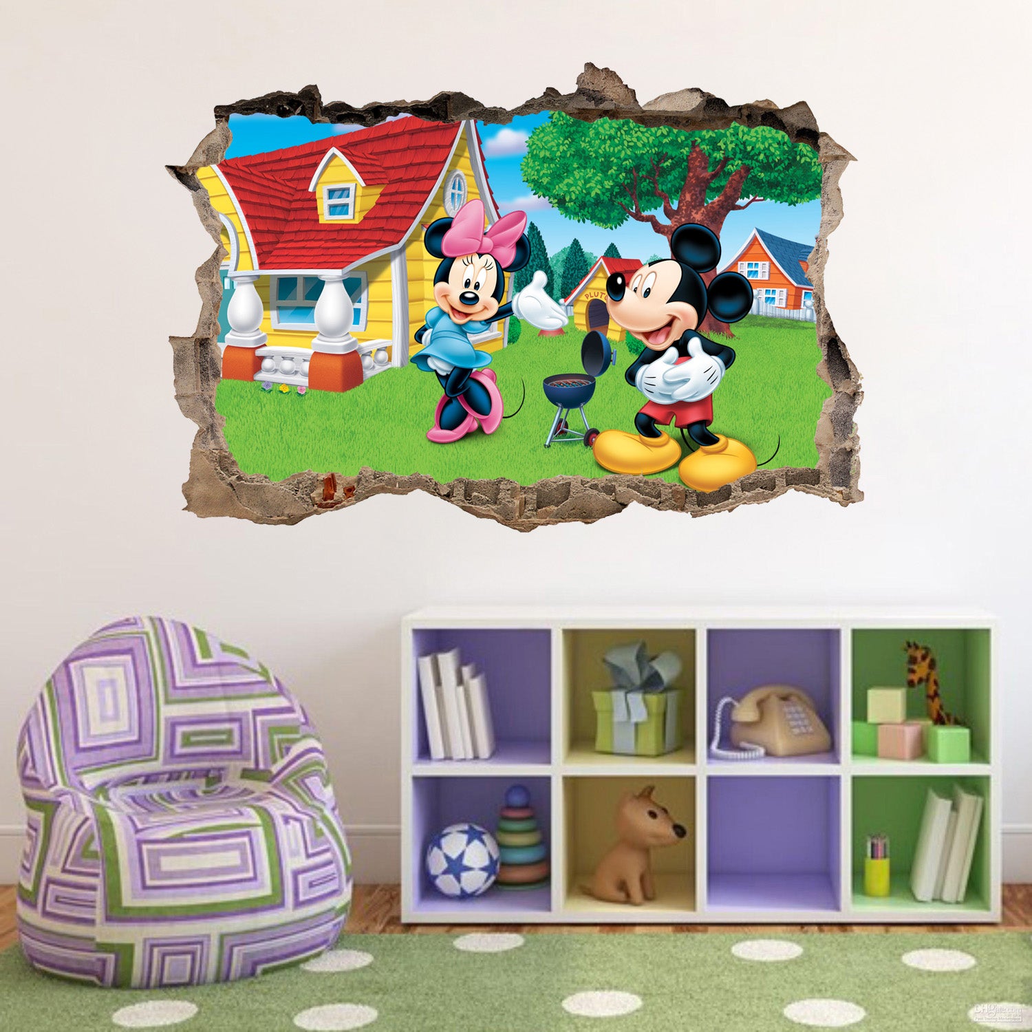 Mickey & Minnie Mouse 3D Brisé cassé Sticker Mural Autocollant H389