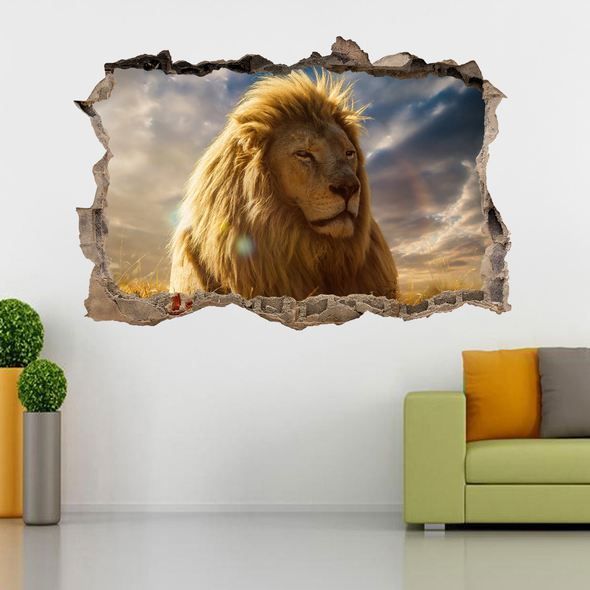 Lion 3D Smashed Broken Decal Wall Sticker