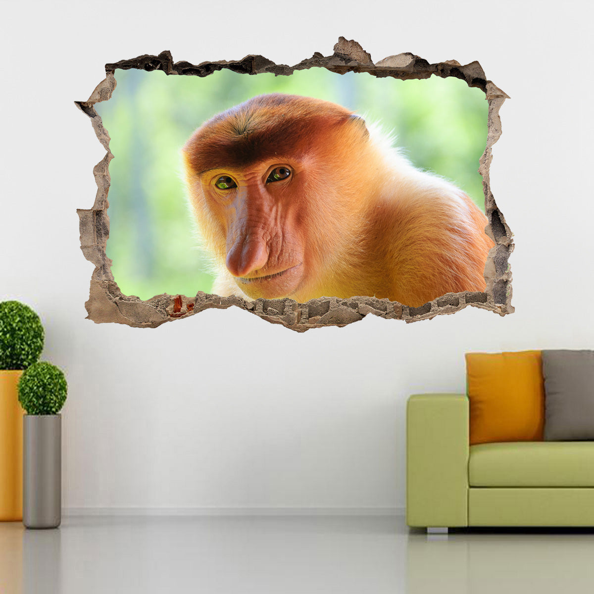 Long Nose Monkey 3D Smashed Broken Decal Wall Sticker