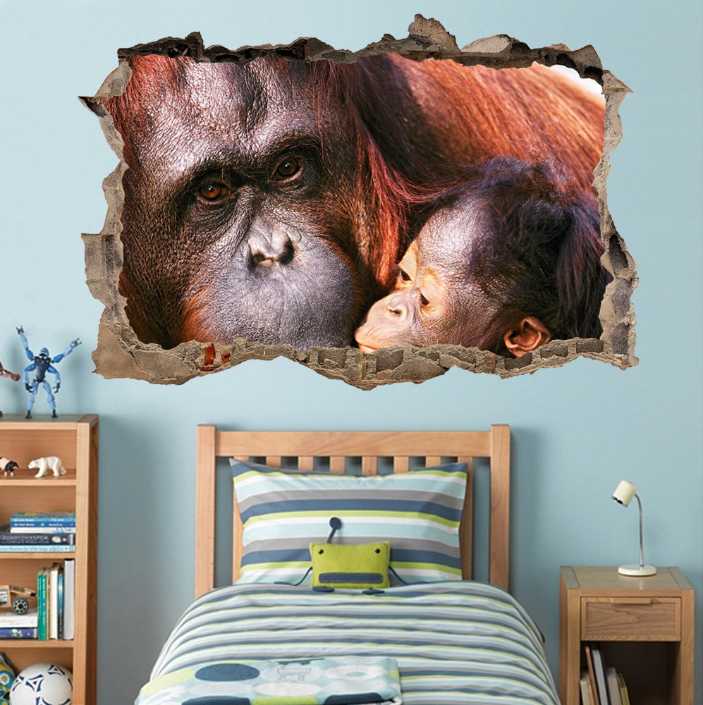 Orangutan Monkey 3D Smashed Broken Decal Wall Sticker