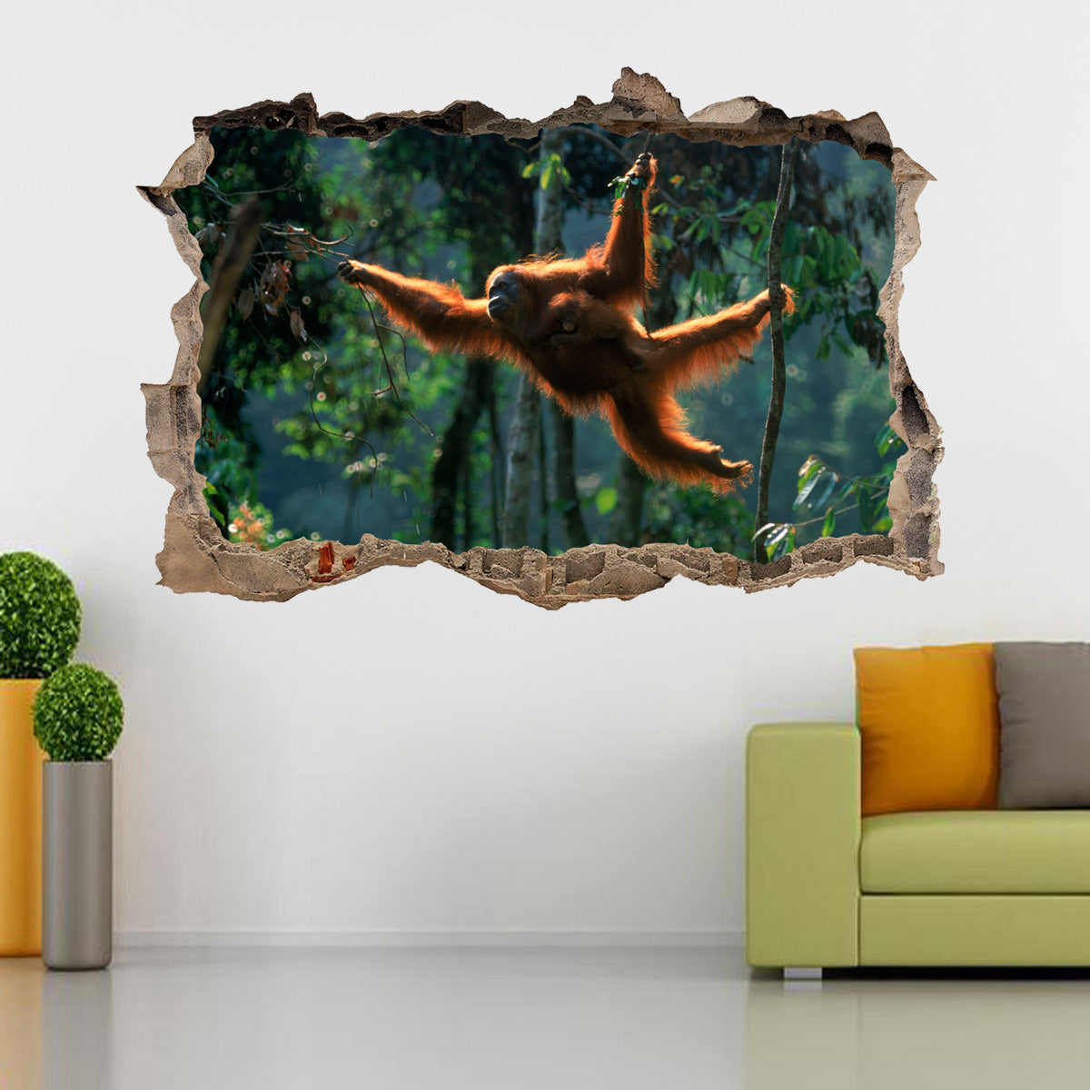 Orangutan Monkey 3D Smashed Broken Decal Wall Sticker