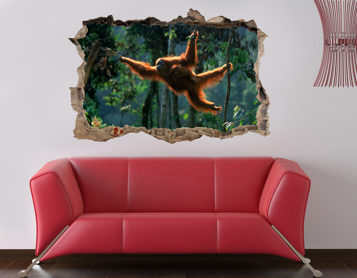 Orangutan Monkey 3D Smashed Broken Decal Wall Sticker