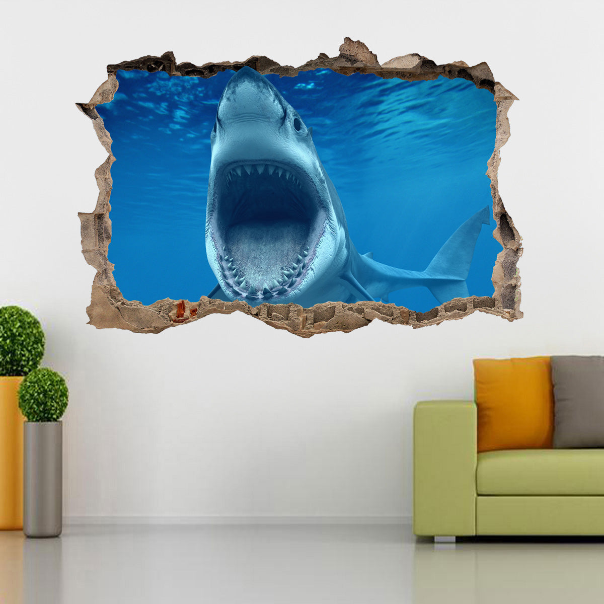 Shark Attack 3D Smashed Broken Decal Wall Sticker