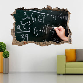 Math Chalkboard School 3D Smashed Broken Decal Wall Sticker