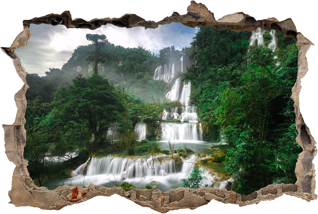 Waterfall Exotic Forest 3D Smashed Broken Decal Wall Sticker