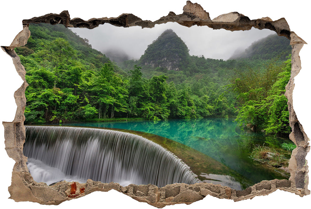 Jungle Waterfall 3D Smashed Broken Decal Wall Sticker