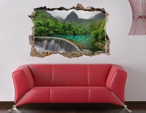 Jungle Waterfall 3D Smashed Broken Decal Wall Sticker