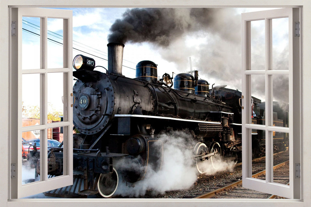 Black Train 3D Window Wall Sticker Decal