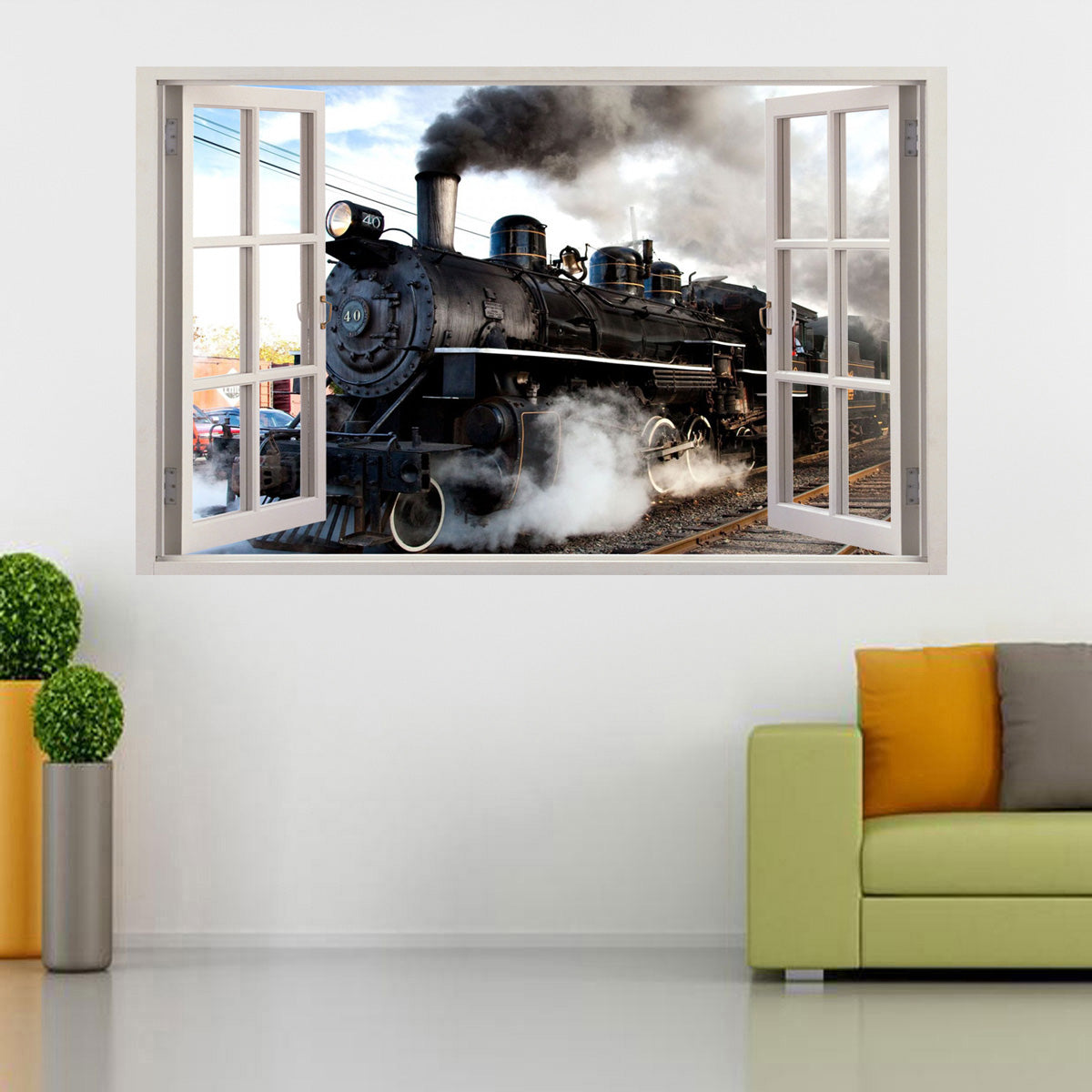 Black Train 3D Window Wall Sticker Decal