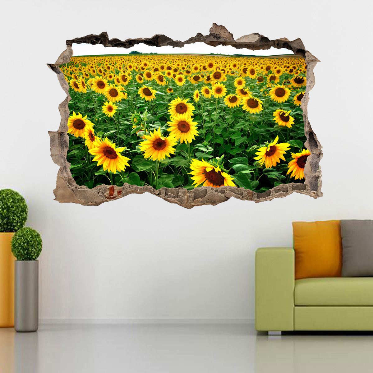 Sunflower Field 3D Smashed Broken Decal Wall Sticker