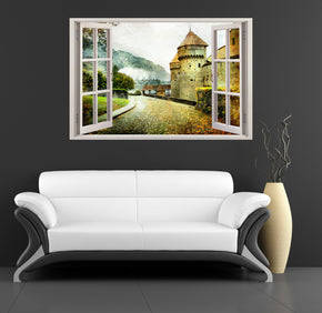Autocollant mural de fenêtre 3D Castle Road Fantasy
