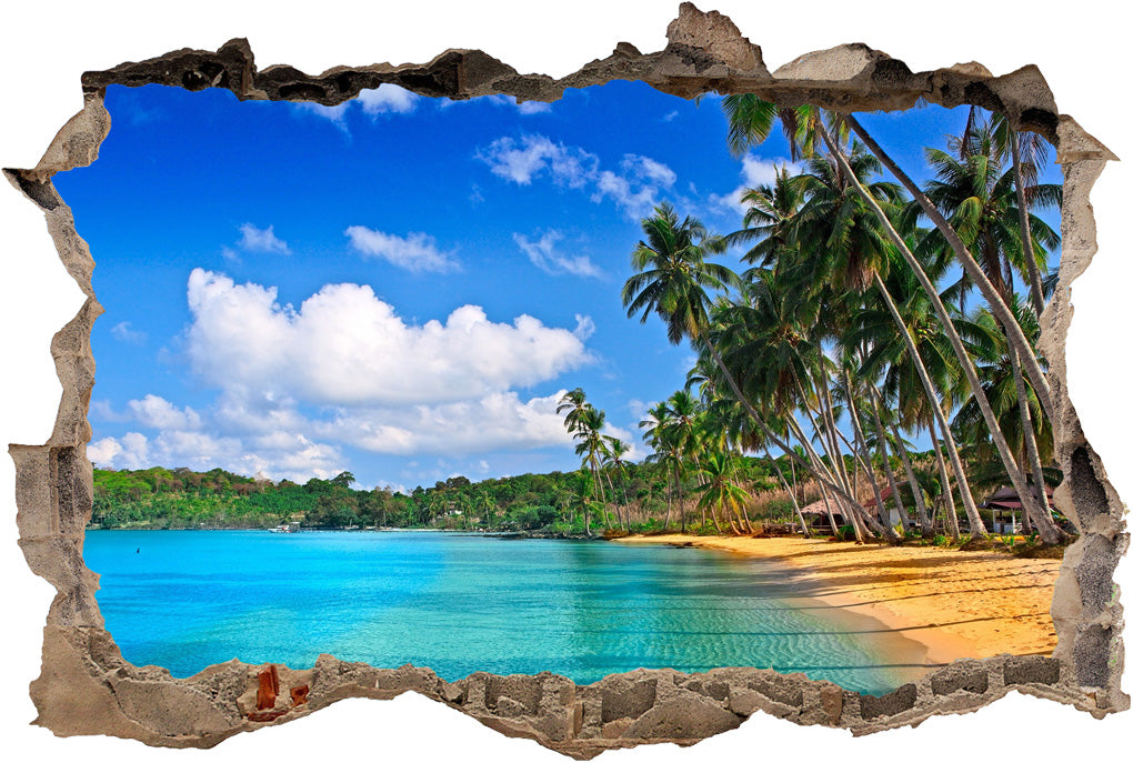 Tropical Beach 3D Smashed Broken Decal Wall Sticker