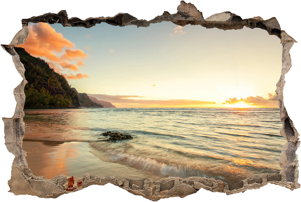 Beach Sunset 3D Smashed Broken Decal Wall Sticker