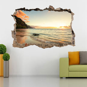 Sticker mural autocollant plage coucher de soleil 3D brisé cassé