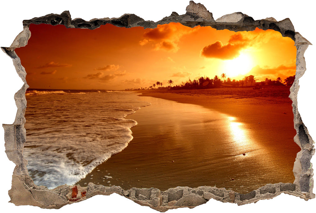 Beach Sunset 3D Smashed Broken Decal Wall Sticker