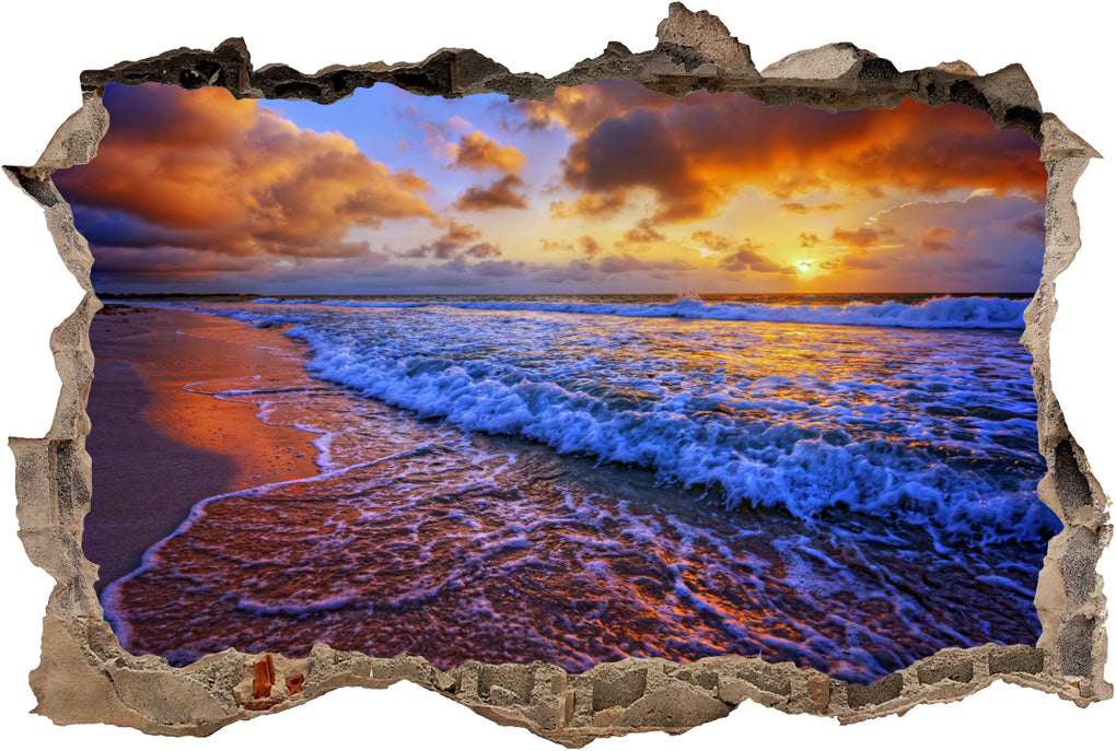 Beach Sunset 3D Smashed Broken Decal Wall Sticker