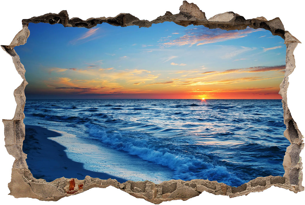 Beach Sunset 3D Smashed Broken Decal Wall Sticker