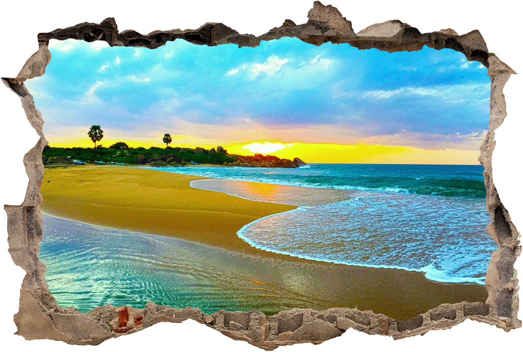 Beach Sunset 3D Smashed Broken Decal Wall Sticker