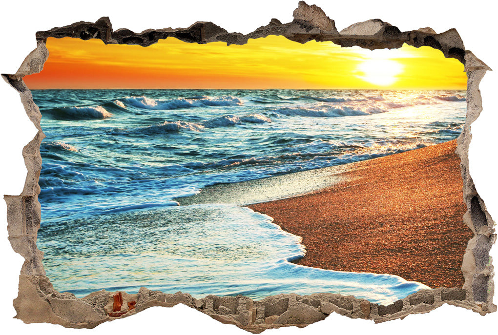 Beach Sunset 3D Smashed Broken Decal Wall Sticker
