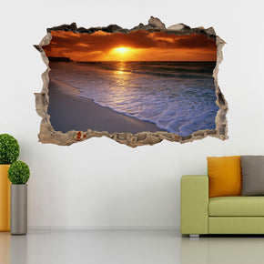 Sticker mural autocollant plage coucher de soleil 3D brisé cassé