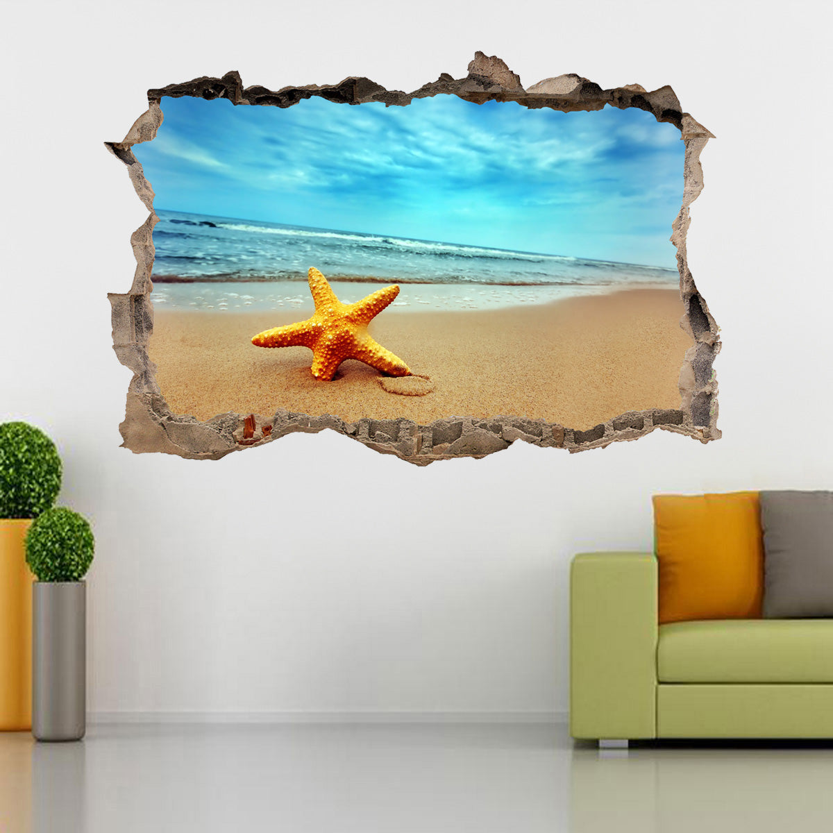 Exotic Beach 3D Smashed Broken Decal Wall Sticker