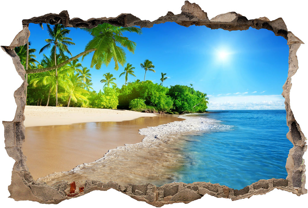 Tropical Beach 3D Smashed Broken Decal Wall Sticker