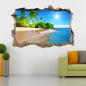 Tropical Beach 3D Smashed Broken Decal Wall Sticker