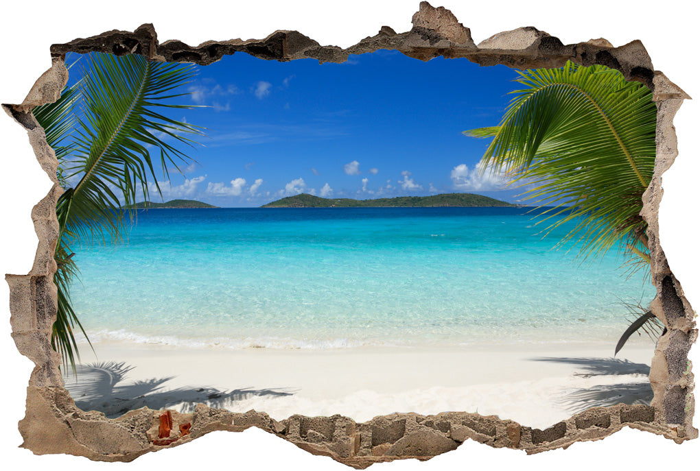 Tropical Beach 3D Smashed Broken Decal Wall Sticker