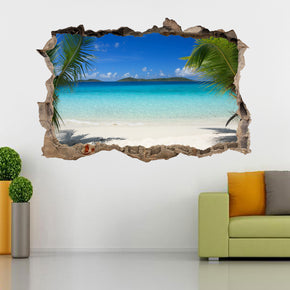 Tropical Beach 3D Smashed Broken Decal Wall Sticker