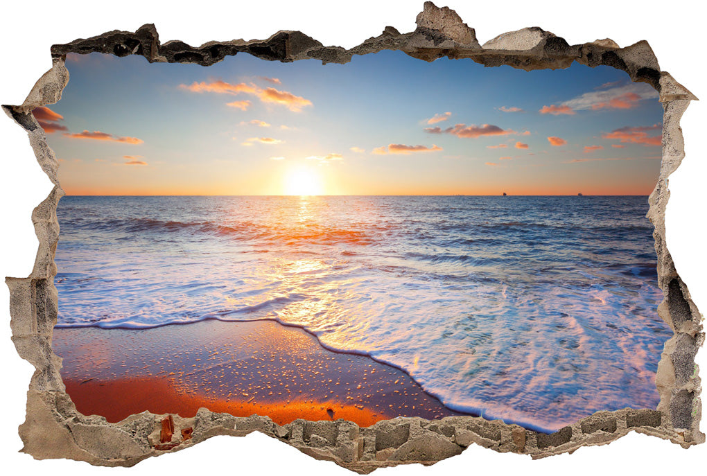 Beach Sunset 3D Smashed Broken Decal Wall Sticker