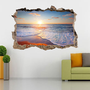 Sticker mural autocollant plage coucher de soleil 3D brisé cassé