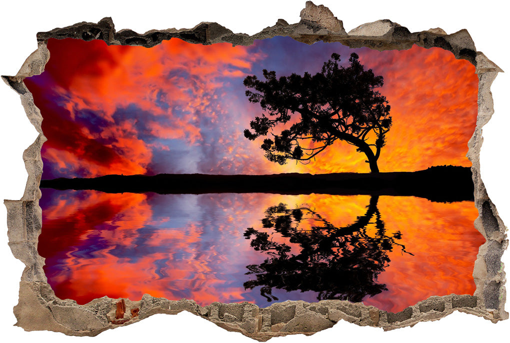 Trees Sunset 3D Smashed Broken Decal Wall Sticker